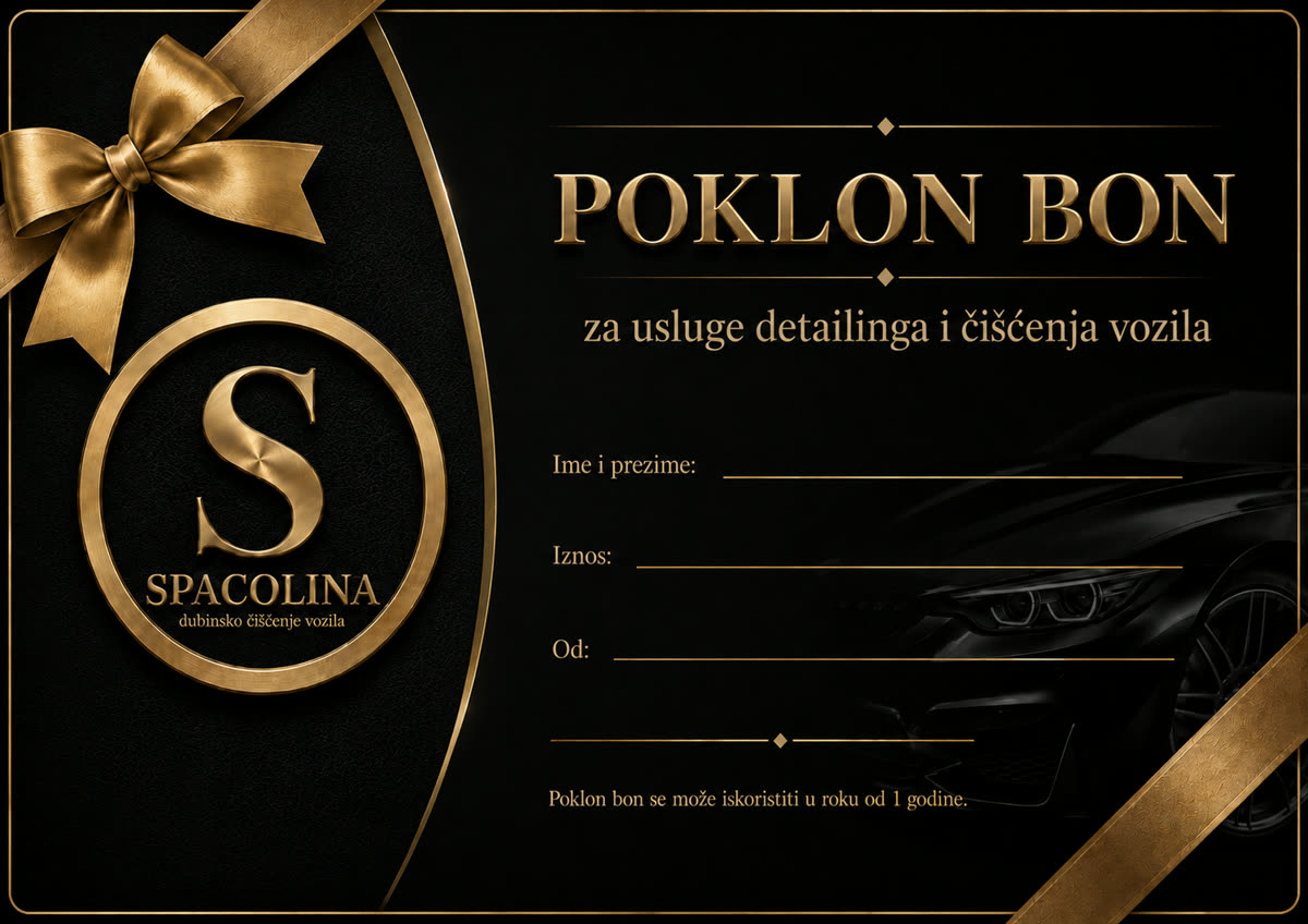 Spacolina poklon bon za usluge detailinga i čišćenja vozila